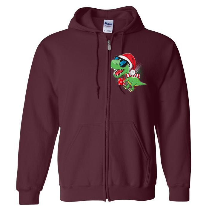 Funny Christmas Santa Trex Dinosaur Full Zip Hoodie