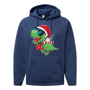 Funny Christmas Santa Trex Dinosaur Performance Fleece Hoodie