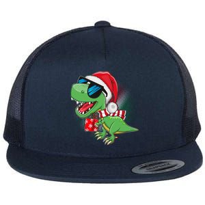 Funny Christmas Santa Trex Dinosaur Flat Bill Trucker Hat