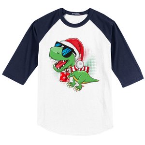 Funny Christmas Santa Trex Dinosaur Baseball Sleeve Shirt