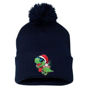 Funny Christmas Santa Trex Dinosaur Pom Pom 12in Knit Beanie