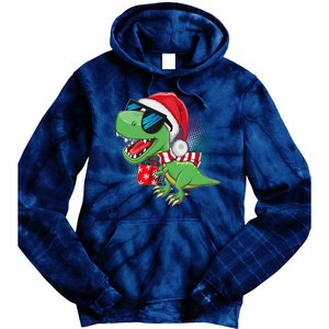 Funny Christmas Santa Trex Dinosaur Tie Dye Hoodie