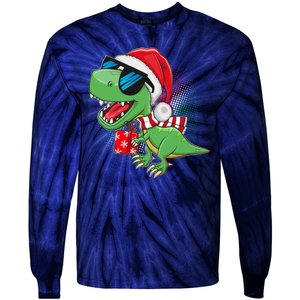 Funny Christmas Santa Trex Dinosaur Tie-Dye Long Sleeve Shirt