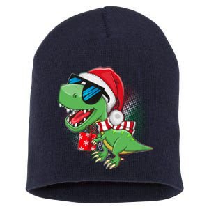 Funny Christmas Santa Trex Dinosaur Short Acrylic Beanie