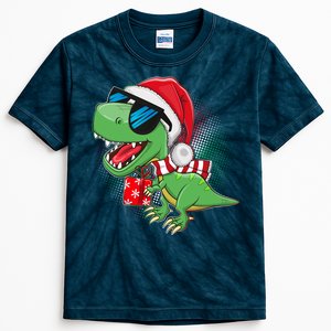 Funny Christmas Santa Trex Dinosaur Kids Tie-Dye T-Shirt