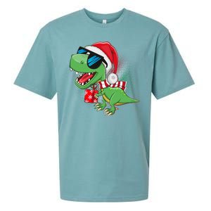 Funny Christmas Santa Trex Dinosaur Sueded Cloud Jersey T-Shirt