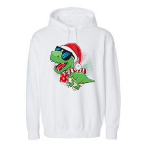 Funny Christmas Santa Trex Dinosaur Garment-Dyed Fleece Hoodie