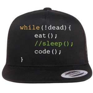 Funny Computer Science Programmer Eat Sleep Code Flat Bill Trucker Hat