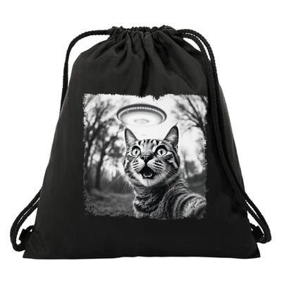Funny Cat Selfie With Alien Abduction For  Women Drawstring Bag