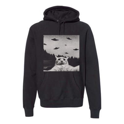 Funny Cat Selfie With Alien Ufos Funny Cat Lovers AlienS Ufo Premium Hoodie