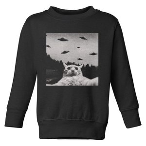 Funny Cat Selfie With Alien Ufos Funny Cat Lovers AlienS Ufo Toddler Sweatshirt