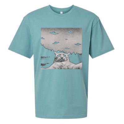 Funny Cat Selfie With Alien Ufos Funny Cat Lovers AlienS Ufo Sueded Cloud Jersey T-Shirt