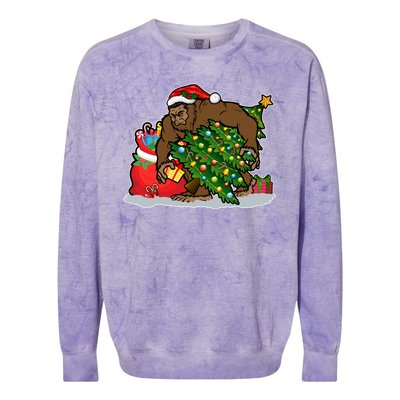 Funny Christmas Santa Sasquatch Bigfoot Colorblast Crewneck Sweatshirt