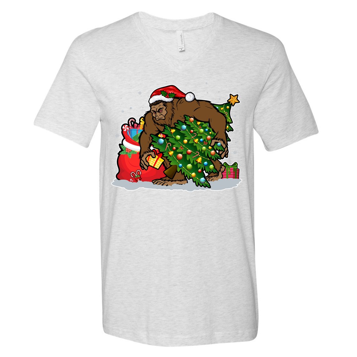 Funny Christmas Santa Sasquatch Bigfoot V-Neck T-Shirt