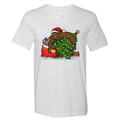 Funny Christmas Santa Sasquatch Bigfoot V-Neck T-Shirt