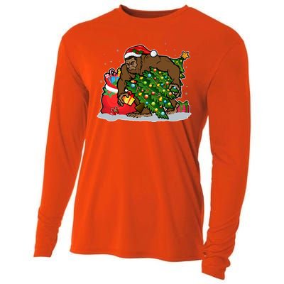 Funny Christmas Santa Sasquatch Bigfoot Cooling Performance Long Sleeve Crew