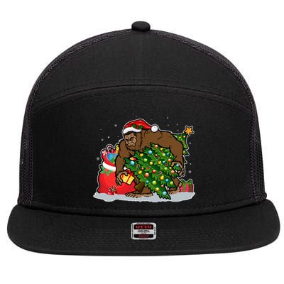 Funny Christmas Santa Sasquatch Bigfoot 7 Panel Mesh Trucker Snapback Hat