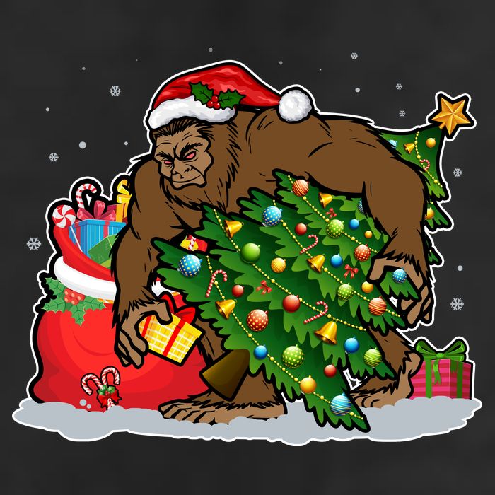 Funny Christmas Santa Sasquatch Bigfoot 7 Panel Mesh Trucker Snapback Hat