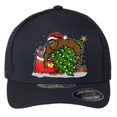 Funny Christmas Santa Sasquatch Bigfoot Flexfit Unipanel Trucker Cap