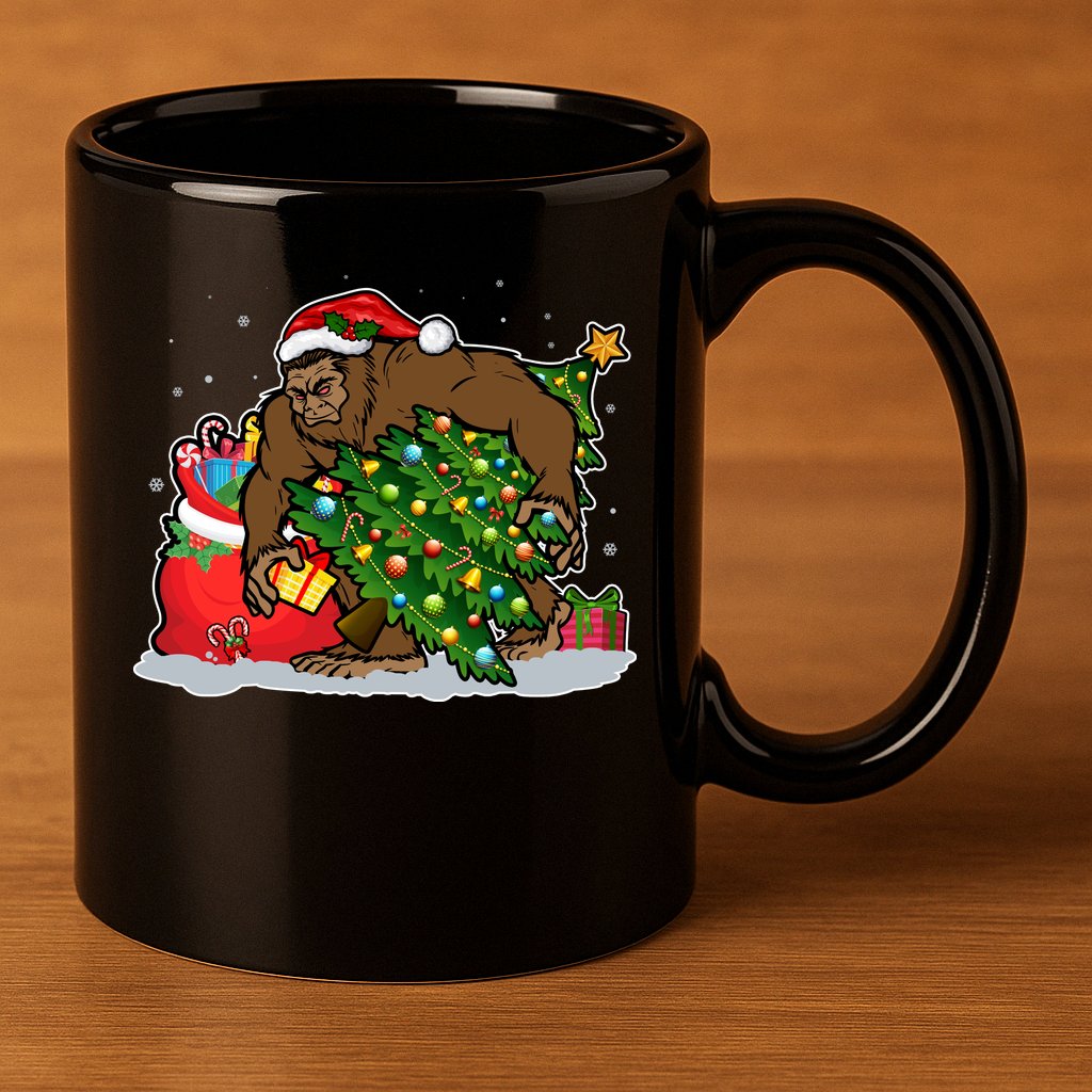 Funny Christmas Santa Sasquatch Bigfoot 11oz C Handle Ceramic Mug