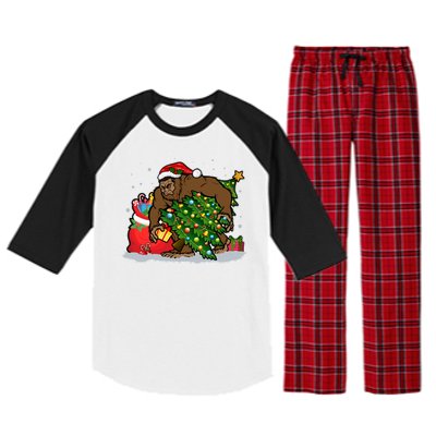 Funny Christmas Santa Sasquatch Bigfoot Raglan Sleeve Pajama Set