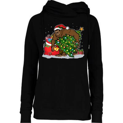 Funny Christmas Santa Sasquatch Bigfoot Womens Funnel Neck Pullover Hood