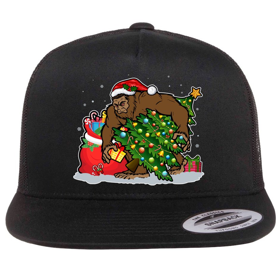 Funny Christmas Santa Sasquatch Bigfoot Flat Bill Trucker Hat