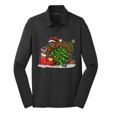 Funny Christmas Santa Sasquatch Bigfoot Silk Touch Performance Long Sleeve Polo