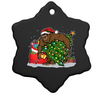 Funny Christmas Santa Sasquatch Bigfoot Ceramic Star Ornament