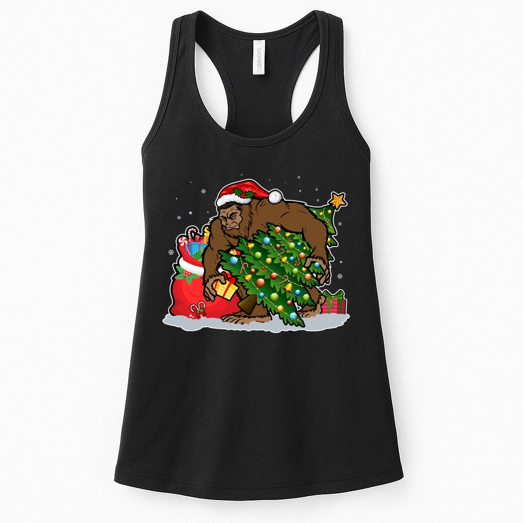 Funny Christmas Santa Sasquatch Bigfoot Womens Tank Top