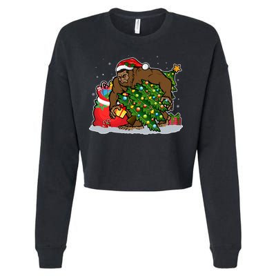 Funny Christmas Santa Sasquatch Bigfoot Cropped Pullover Crew