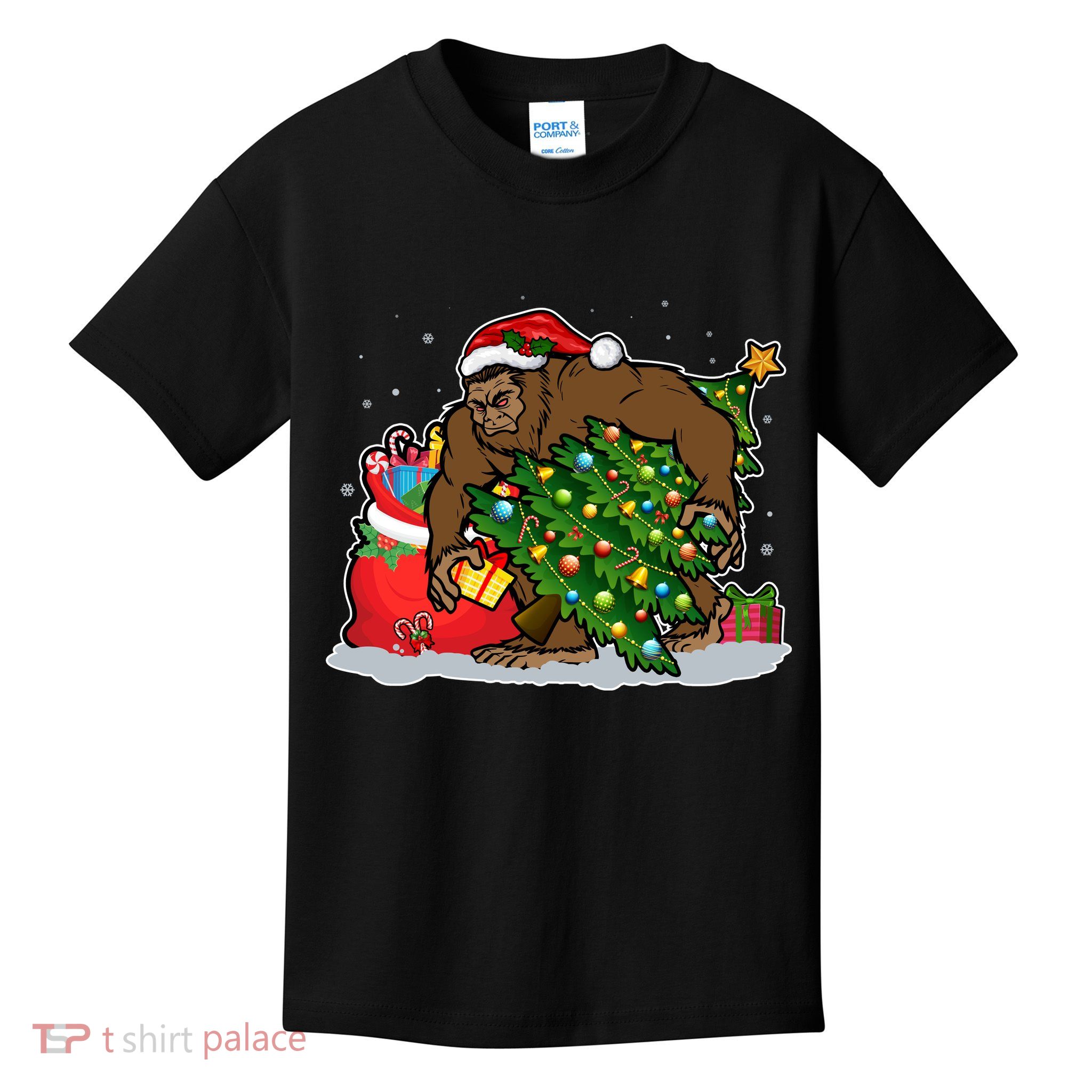 Funny Christmas Santa Sasquatch Bigfoot Kids T-Shirt