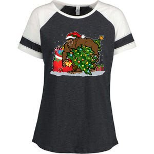 Funny Christmas Santa Sasquatch Bigfoot Enza Ladies Jersey Colorblock Tee