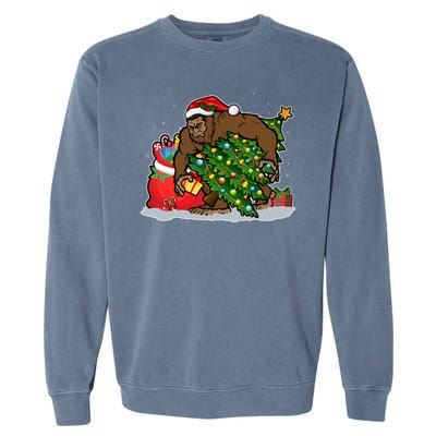 Funny Christmas Santa Sasquatch Bigfoot Garment-Dyed Sweatshirt