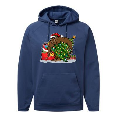 Funny Christmas Santa Sasquatch Bigfoot Performance Fleece Hoodie