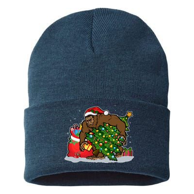 Funny Christmas Santa Sasquatch Bigfoot Sustainable Knit Beanie