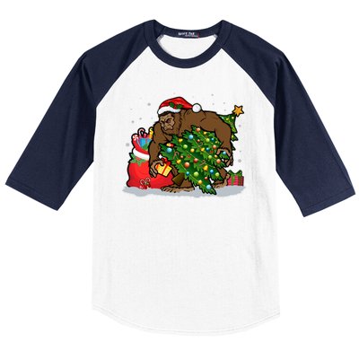 Funny Christmas Santa Sasquatch Bigfoot Baseball Sleeve Shirt