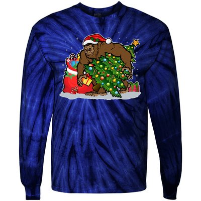 Funny Christmas Santa Sasquatch Bigfoot Tie-Dye Long Sleeve Shirt