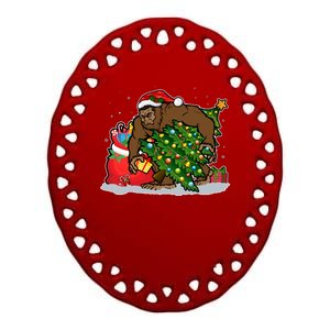 Funny Christmas Santa Sasquatch Bigfoot Ceramic Oval Ornament