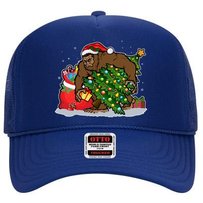 Funny Christmas Santa Sasquatch Bigfoot High Crown Mesh Back Trucker Hat