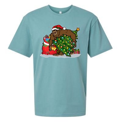 Funny Christmas Santa Sasquatch Bigfoot Sueded Cloud Jersey T-Shirt