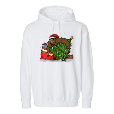 Funny Christmas Santa Sasquatch Bigfoot Garment-Dyed Fleece Hoodie