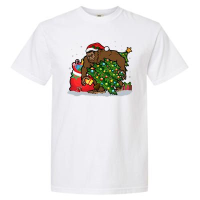 Funny Christmas Santa Sasquatch Bigfoot Garment-Dyed Heavyweight T-Shirt