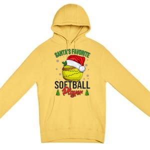 Funny Christmas Santa's Favorite Softball Player Premium Pullover Hoodie