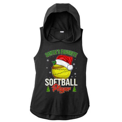 Funny Christmas Santa's Favorite Softball Player Ladies PosiCharge Tri-Blend Wicking Draft Hoodie Tank