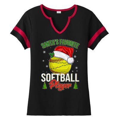 Funny Christmas Santa's Favorite Softball Player Ladies Halftime Notch Neck Tee