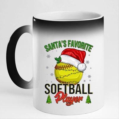 Funny Christmas Santa's Favorite Softball Player 11oz Black Color Changing Mug