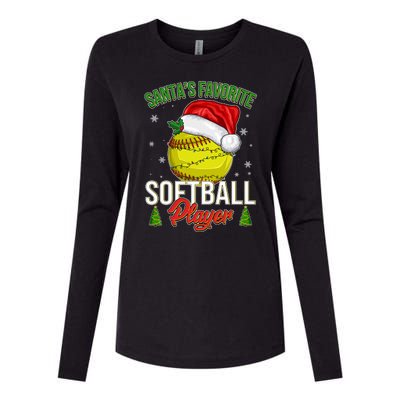 Funny Christmas Santa's Favorite Softball Player Womens Cotton Relaxed Long Sleeve T-Shirt