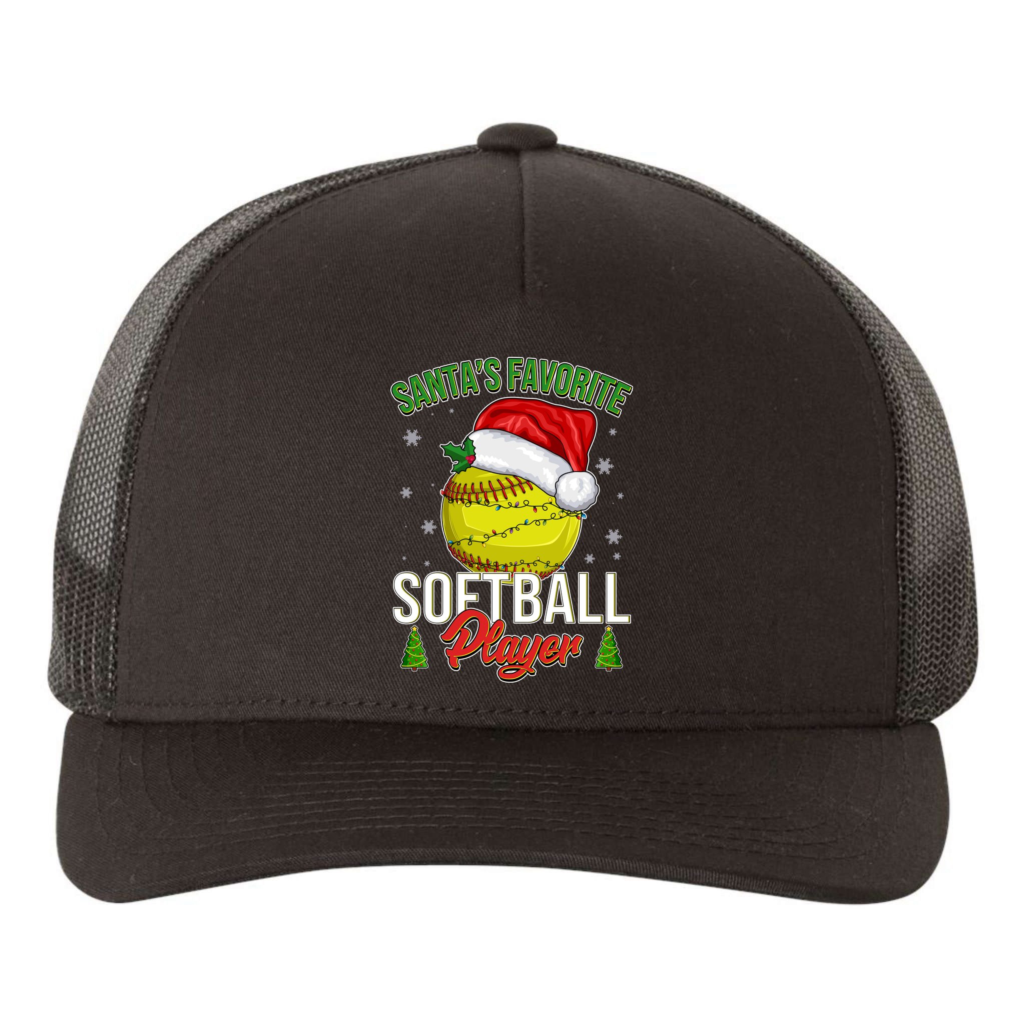 Funny Christmas Santa's Favorite Softball Player Yupoong Adult 5-Panel Trucker Hat