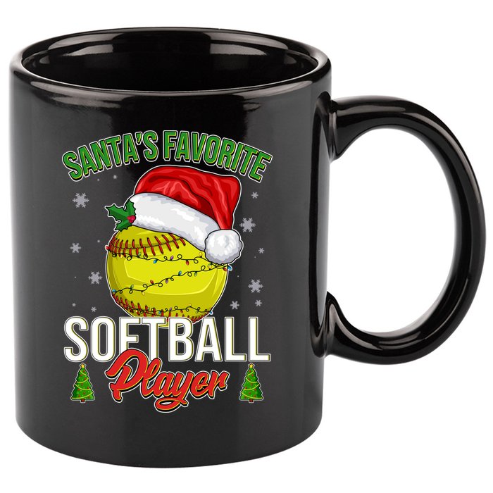 Funny Christmas Santa's Favorite Softball Player 11oz C Handle Ceramic Mug